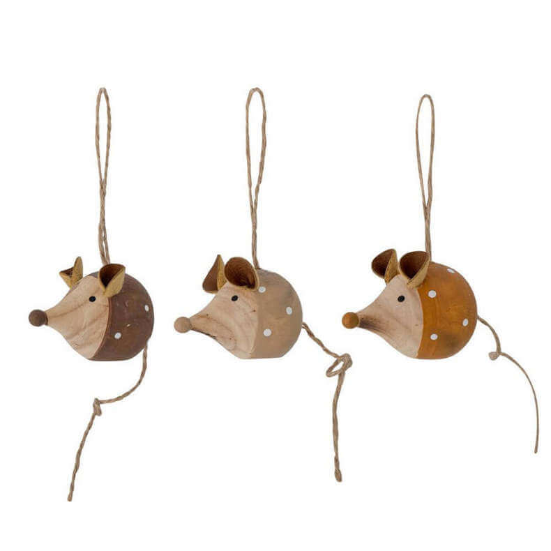 Bloomingville Fron Wood Mouse Hanging Christmas Decoration Set of 3
